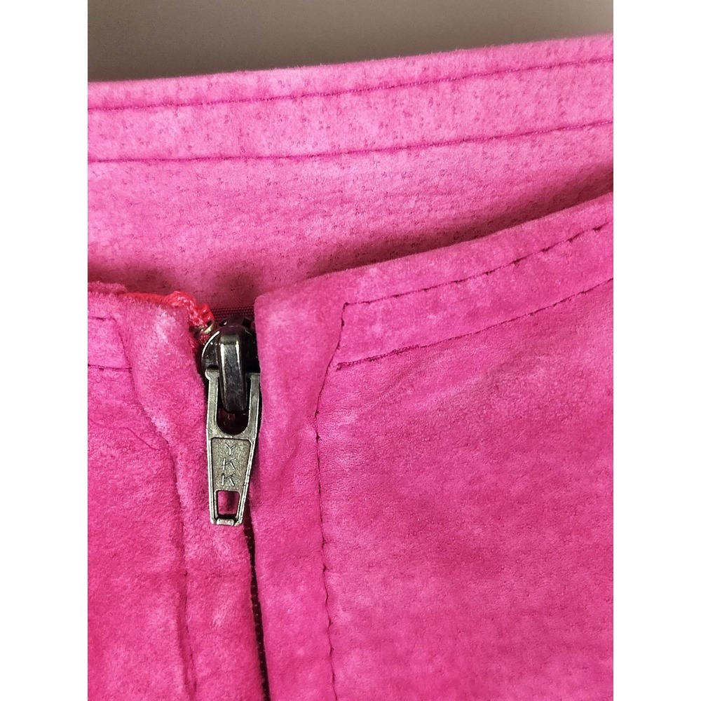 Danier Suede Pencil Skirt Women 6 Pink Genuine Leather Midi Ruffled Tiers - Picture 3 of 5